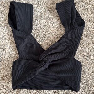 SHEIN Black Ribbed Twist Crop Top